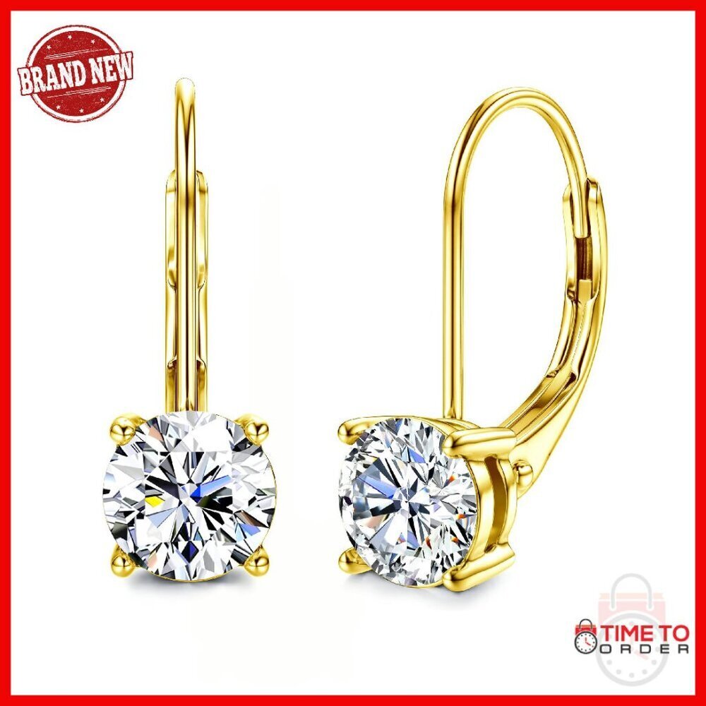 Moissanite Leverback Drop Earrings 18K Gold Plated Sterling Silver